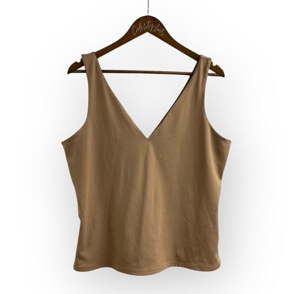 Express Body Contour Tank Top Nude XL Double V Sleeveless Blouse Fitted - Picture 1 of 5